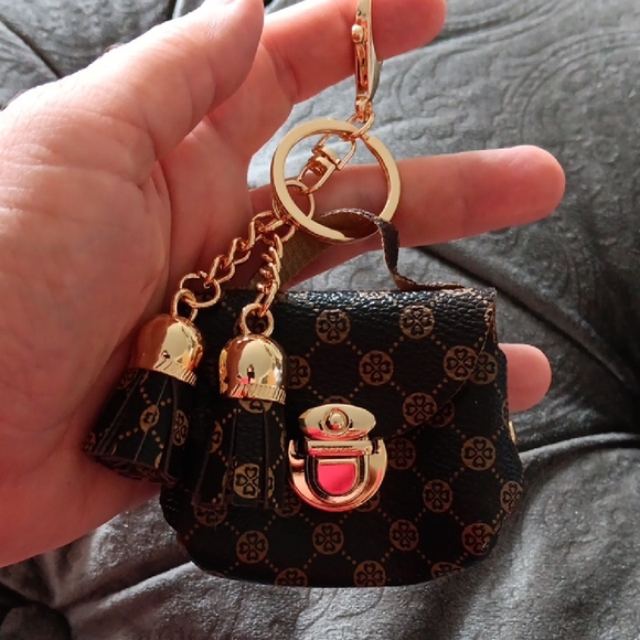 Boutique Accessories - Chic Black Mini Bag Keychain with Gold Accents